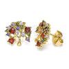 Arete Dormilona 02.387.0037 Oro Laminado, Diseño de Ãrbol, con Multicolor Zirconia Cubica, Pulido, Tono Dorado