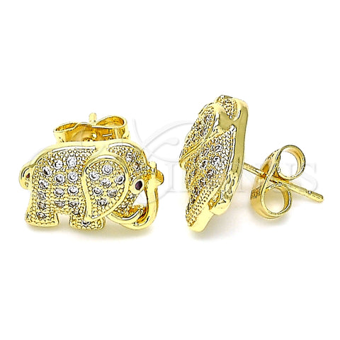 Arete Dormilona 02.156.0582 Oro Laminado, Diseño de Elefante, con Blanca and Rubi Micro Pave, Pulido, Tono Dorado