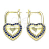 Argolla Huggie 02.210.0624.12 Oro Laminado, Diseño de Candado y Corazón, con Zafiro Azul Micro Pave, Pulido, Tono Dorado