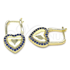 Argolla Huggie 02.210.0624.12 Oro Laminado, Diseño de Candado y Corazón, con Zafiro Azul Micro Pave, Pulido, Tono Dorado