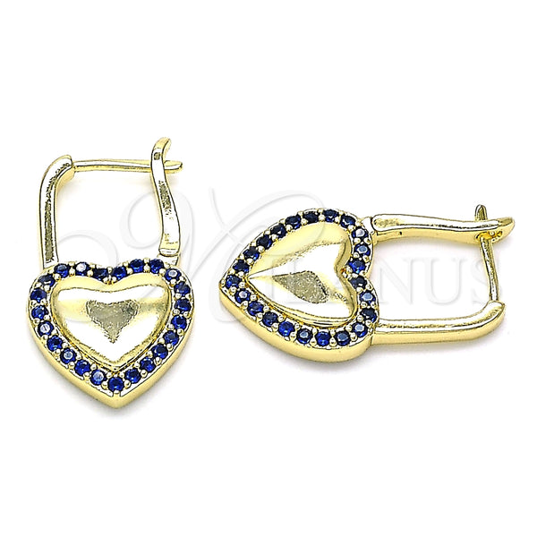 Argolla Huggie 02.210.0624.12 Oro Laminado, Diseño de Candado y Corazón, con Zafiro Azul Micro Pave, Pulido, Tono Dorado