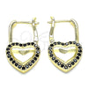 Argolla Huggie 02.210.0624.1.12 Oro Laminado, Diseño de Candado y Corazón, con Negro Micro Pave, Pulido, Tono Dorado