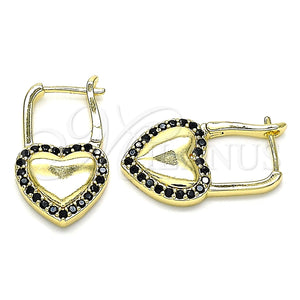 Argolla Huggie 02.210.0624.1.12 Oro Laminado, Diseño de Candado y Corazón, con Negro Micro Pave, Pulido, Tono Dorado