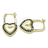 Argolla Huggie 02.210.0624.1.12 Oro Laminado, Diseño de Candado y Corazón, con Negro Micro Pave, Pulido, Tono Dorado