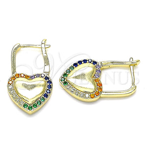 Argolla Huggie 02.210.0624.2.12 Oro Laminado, Diseño de Candado y Corazón, con Multicolor Micro Pave, Pulido, Tono Dorado