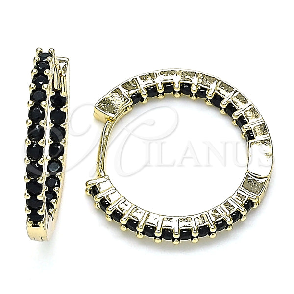 Argolla Huggie 02.210.0625.2.20 Oro Laminado, con Negro Zirconia Cubica, Pulido, Tono Dorado