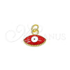 Dije Elegante 05.341.0047.1 Oro Laminado, Diseño de Ojo Griego, Esmaltado Rojo, Tono Dorado