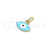 Dije Elegante 05.341.0047.2 Oro Laminado, Diseño de Ojo Griego, Esmaltado Azul claro, Tono Dorado