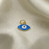 Dije Elegante 05.341.0047.2 Oro Laminado, Diseño de Ojo Griego, Esmaltado Azul claro, Tono Dorado