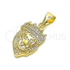 Dije Elegante 05.342.0001 Oro Laminado, Diseño de Leon y Corona, con Blanca Micro Pave, Pulido, Tono Dorado