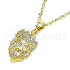 Dije Elegante 05.342.0001 Oro Laminado, Diseño de Leon y Corona, con Blanca Micro Pave, Pulido, Tono Dorado