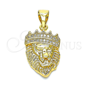 Dije Elegante 05.342.0001 Oro Laminado, Diseño de Leon y Corona, con Blanca Micro Pave, Pulido, Tono Dorado