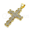 Dije Religioso 05.342.0003 Oro Laminado, Diseño de Cruz, con Blanca Micro Pave, Pulido, Tono Dorado