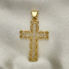 Dije Religioso 05.342.0003 Oro Laminado, Diseño de Cruz, con Blanca Micro Pave, Pulido, Tono Dorado