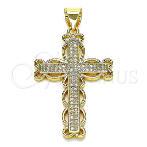 Dije Religioso 05.342.0003 Oro Laminado, Diseño de Cruz, con Blanca Micro Pave, Pulido, Tono Dorado