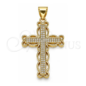 Dije Religioso 05.342.0003 Oro Laminado, Diseño de Cruz, con Blanca Micro Pave, Pulido, Tono Dorado