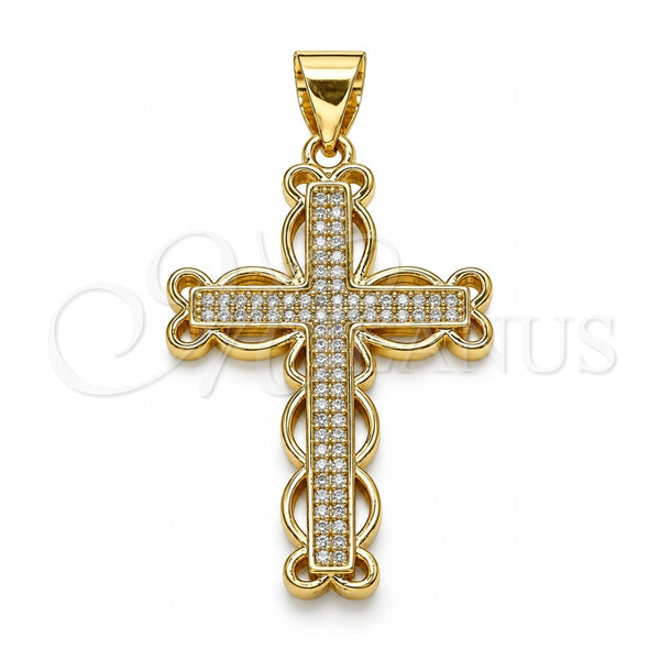 Dije Religioso 05.342.0003 Oro Laminado, Diseño de Cruz, con Blanca Micro Pave, Pulido, Tono Dorado