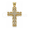 Dije Religioso 05.342.0003 Oro Laminado, Diseño de Cruz, con Blanca Micro Pave, Pulido, Tono Dorado
