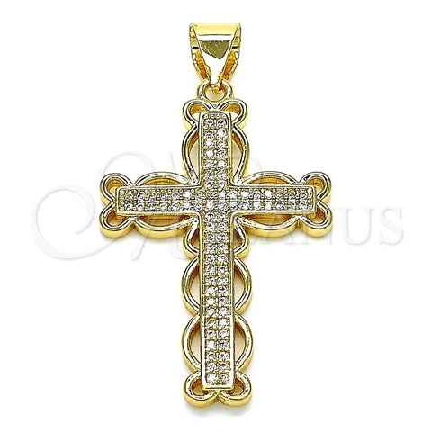 Dije Religioso 05.342.0003 Oro Laminado, Diseño de Cruz, con Blanca Micro Pave, Pulido, Tono Dorado