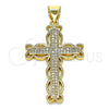 Dije Religioso 05.342.0003 Oro Laminado, Diseño de Cruz, con Blanca Micro Pave, Pulido, Tono Dorado