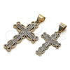Dije Religioso 05.342.0003 Oro Laminado, Diseño de Cruz, con Blanca Micro Pave, Pulido, Tono Dorado