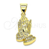 Dije Religioso 05.342.0006 Oro Laminado, Diseño de Manos de Rogacion, con Micro Pave Blanca, Pulido, Tono Dorado