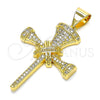Dije Religioso 05.342.0011 Oro Laminado, Diseño de Cruz, con Blanca Micro Pave, Pulido, Tono Dorado