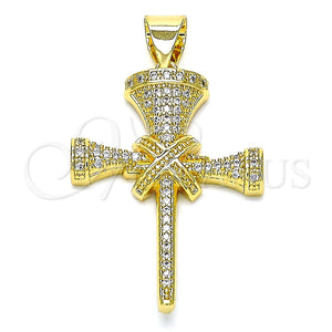 Dije Religioso 05.342.0011 Oro Laminado, Diseño de Cruz, con Blanca Micro Pave, Pulido, Tono Dorado