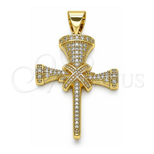 Dije Religioso 05.342.0011 Oro Laminado, Diseño de Cruz, con Blanca Micro Pave, Pulido, Tono Dorado