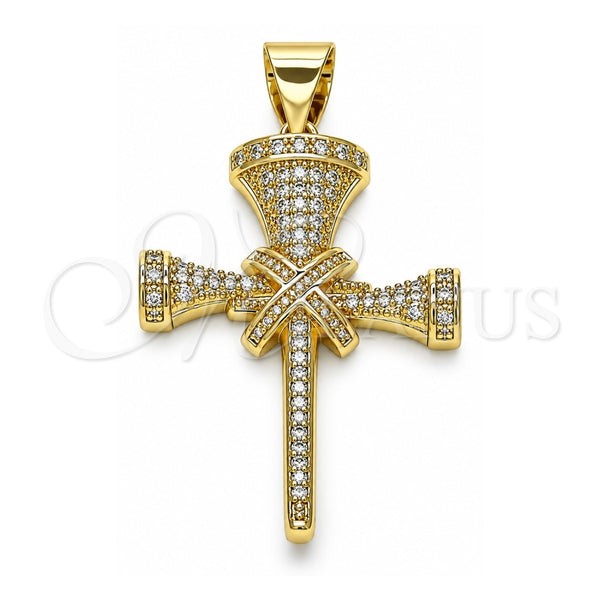 Dije Religioso 05.342.0011 Oro Laminado, Diseño de Cruz, con Blanca Micro Pave, Pulido, Tono Dorado