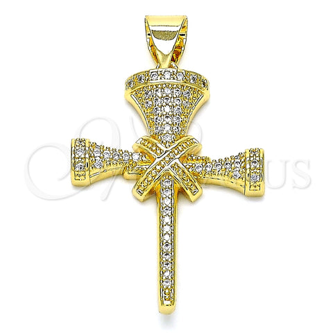 Dije Religioso 05.342.0011 Oro Laminado, Diseño de Cruz, con Blanca Micro Pave, Pulido, Tono Dorado
