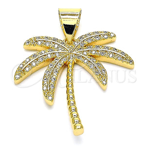 Dije Elegante 05.342.0012 Oro Laminado, Diseño de Palmera, con Blanca Micro Pave, Pulido, Tono Dorado