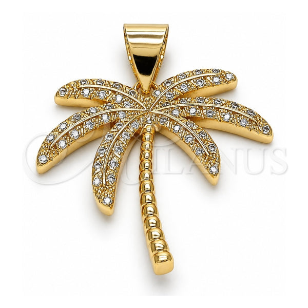 Dije Elegante 05.342.0012 Oro Laminado, Diseño de Palmera, con Blanca Micro Pave, Pulido, Tono Dorado