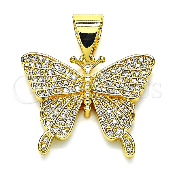 Dije Elegante 05.342.0013 Oro Laminado, Diseño de Mariposa, con Micro Pave Blanca, Pulido, Tono Dorado