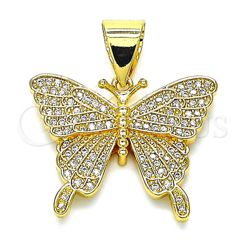 Dije Elegante 05.342.0013 Oro Laminado, Diseño de Mariposa, con Micro Pave Blanca, Pulido, Tono Dorado