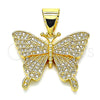 Dije Elegante 05.342.0013 Oro Laminado, Diseño de Mariposa, con Micro Pave Blanca, Pulido, Tono Dorado