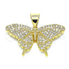 Dije Elegante 05.342.0014 Oro Laminado, Diseño de Mariposa, con Micro Pave Blanca, Pulido, Tono Dorado