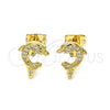 Arete Dormilona 02.342.0114 Oro Laminado, Diseño de Delfín, con Blanca Micro Pave, Pulido, Tono Dorado