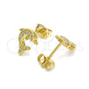 Arete Dormilona 02.342.0114 Oro Laminado, Diseño de Delfín, con Blanca Micro Pave, Pulido, Tono Dorado
