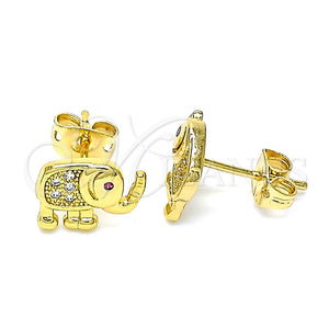 Arete Dormilona 02.342.0115 Oro Laminado, Diseño de Elefante, con Blanca and Rubi Micro Pave, Pulido, Tono Dorado