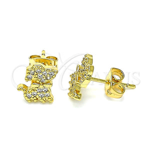 Arete Dormilona 02.342.0116 Oro Laminado, Diseño de Perro, con Blanca Micro Pave, Pulido, Tono Dorado