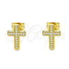 Arete Dormilona 02.342.0117 Oro Laminado, Diseño de Cruz, con Micro Pave Blanca, Pulido, Tono Dorado
