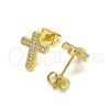 Arete Dormilona 02.342.0117 Oro Laminado, Diseño de Cruz, con Micro Pave Blanca, Pulido, Tono Dorado