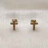 Arete Dormilona 02.342.0117 Oro Laminado, Diseño de Cruz, con Micro Pave Blanca, Pulido, Tono Dorado
