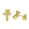 Arete Dormilona 02.342.0117 Oro Laminado, Diseño de Cruz, con Micro Pave Blanca, Pulido, Tono Dorado