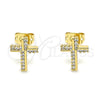 Arete Dormilona 02.342.0118 Oro Laminado, Diseño de Cruz, con Micro Pave Blanca, Pulido, Tono Dorado
