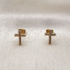 Arete Dormilona 02.342.0118 Oro Laminado, Diseño de Cruz, con Micro Pave Blanca, Pulido, Tono Dorado