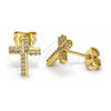 Arete Dormilona 02.342.0118 Oro Laminado, Diseño de Cruz, con Micro Pave Blanca, Pulido, Tono Dorado