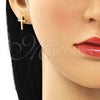Arete Dormilona 02.342.0119 Oro Laminado, Diseño de Cruz, con Blanca Micro Pave, Pulido, Tono Dorado