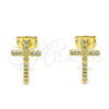 Arete Dormilona 02.342.0119 Oro Laminado, Diseño de Cruz, con Blanca Micro Pave, Pulido, Tono Dorado
